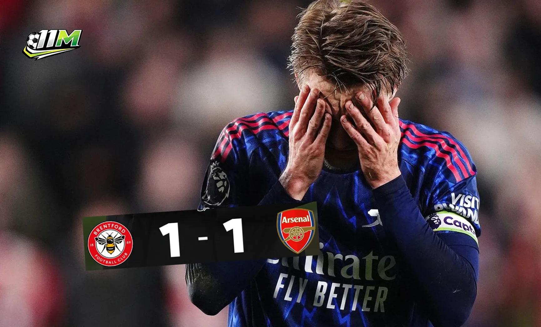 Arsenal đánh rơi chiến thắng trước Brentford, lời nguyền về nhì tái diễn?